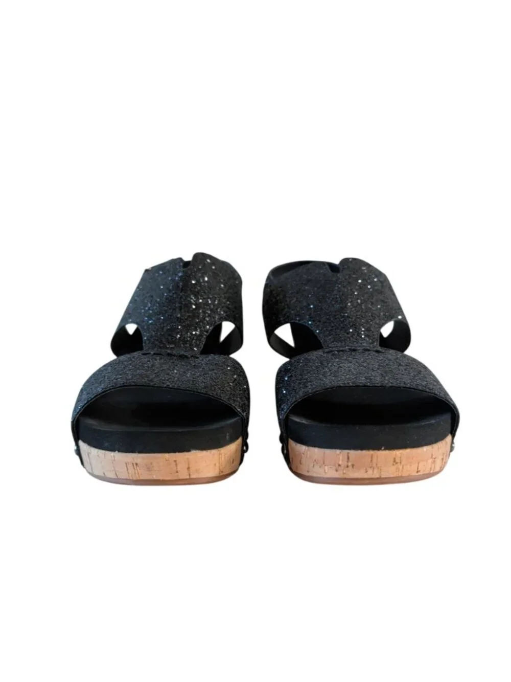 Boutique by Corkys Refreshing Sandals Womens 11 Black Glitter Cork Wedge Studded